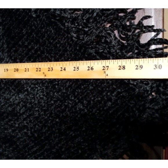 Women's Black Shawl With Fringe One Size Fits Most - Picture 6 of 11